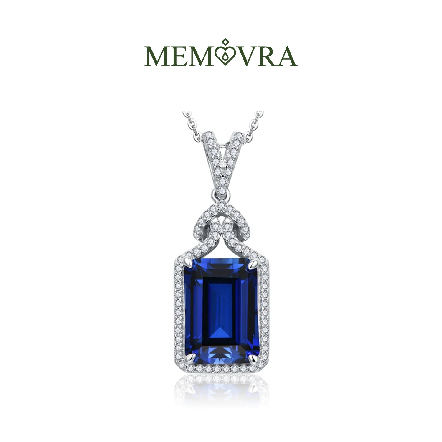 Asscher Cut Blue Sapphire Pendant Necklace